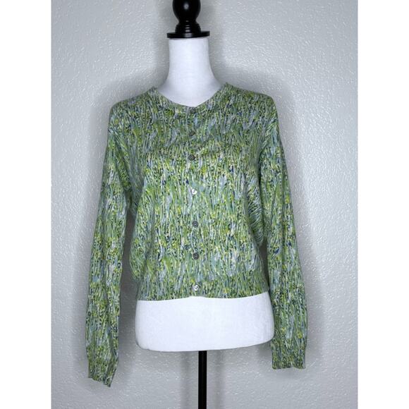 Sundance Cardigan Sweater Green Lightweight Cotton Boho Art Button Small - Picture 2 of 8